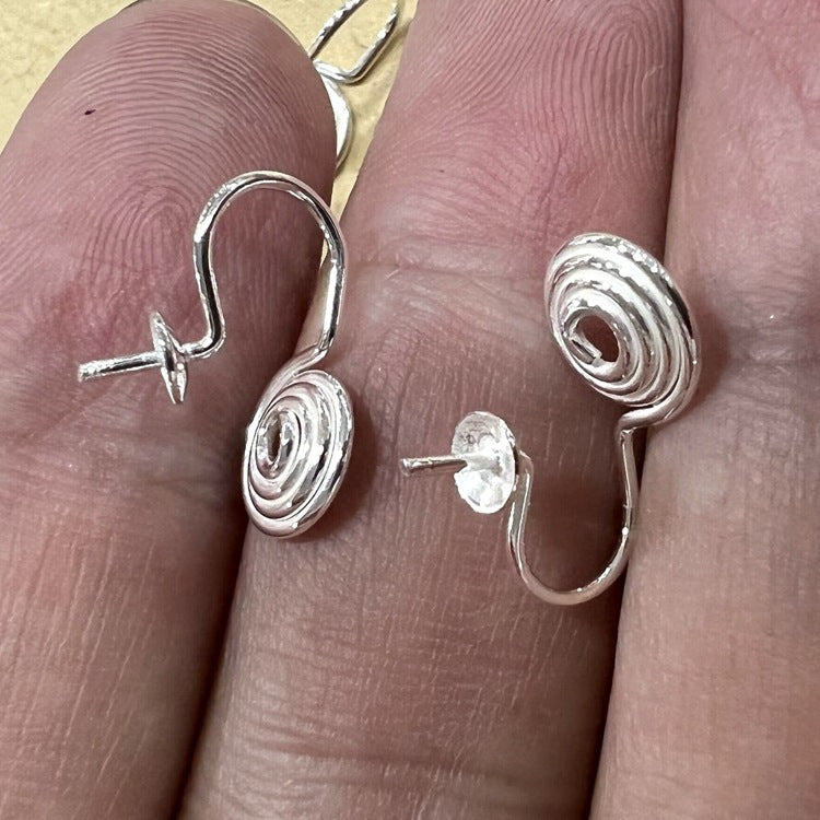 Sterling Sier Spiral Round Mosquito Coil Clip Handmade Clipped Ear Hook