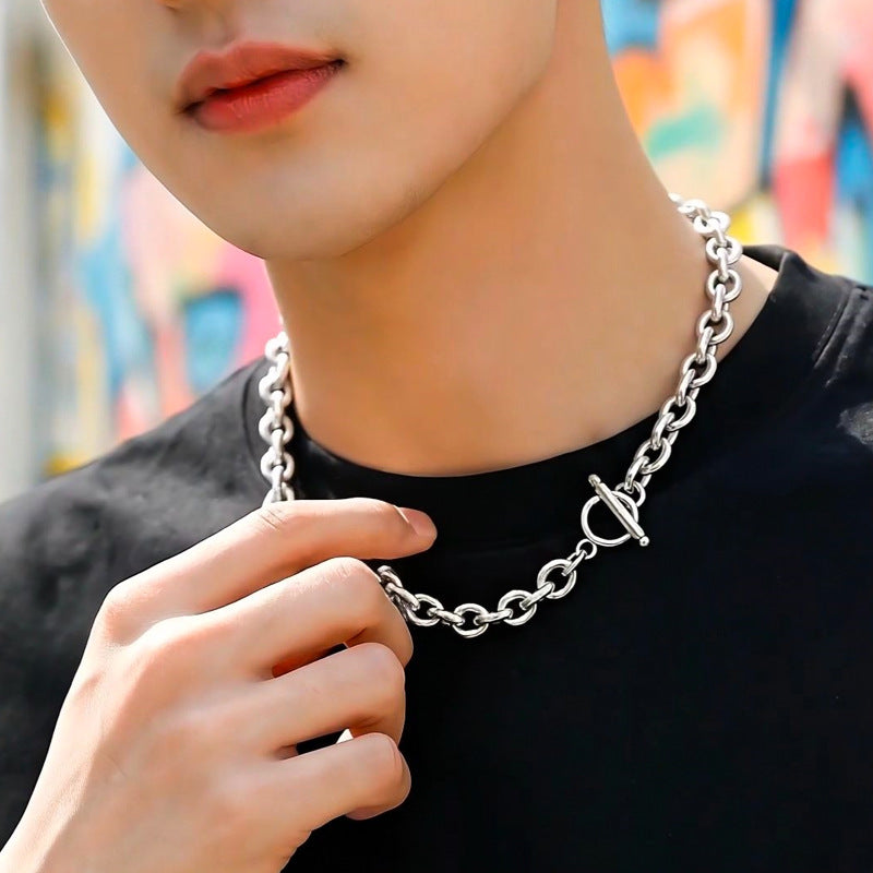 Women's & Men's Street Thick Chain Hollow Buckle Couple Necklace