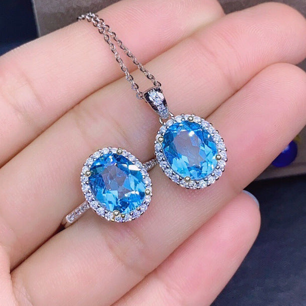 Women's Blue Red Yellow Green Purple White Gemstone Zircon Princess Jewelry Set