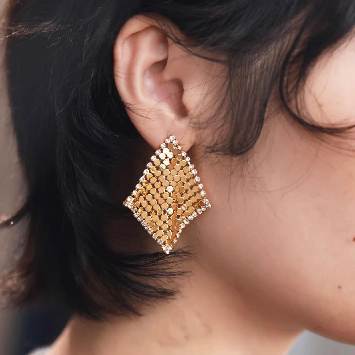 Diamond-shaped Sequins Zircon Tassel Fashion Exquisite French Earrings