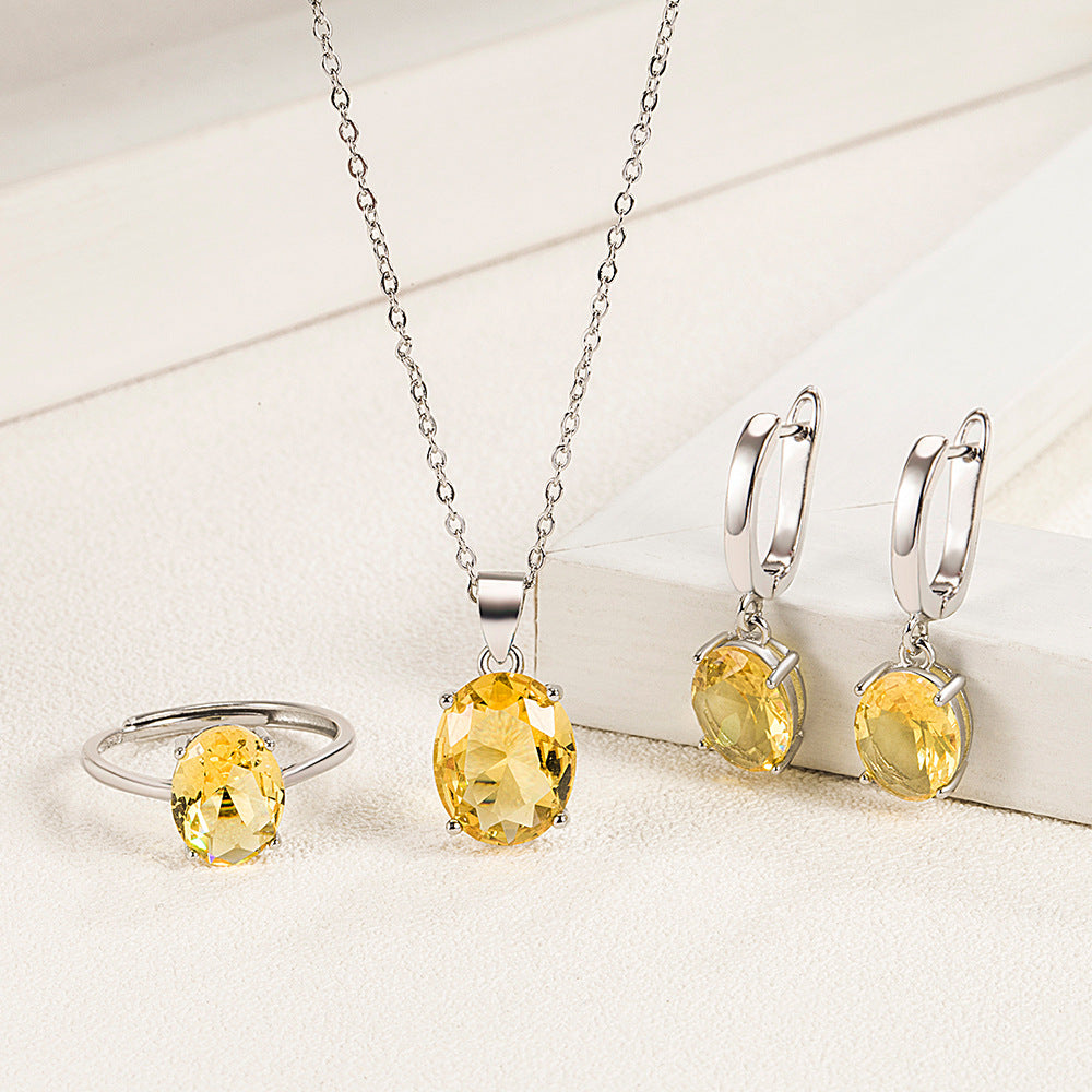 Women's Oval Zircon Egg-shaped Color Imitation Gem Jewelry Set