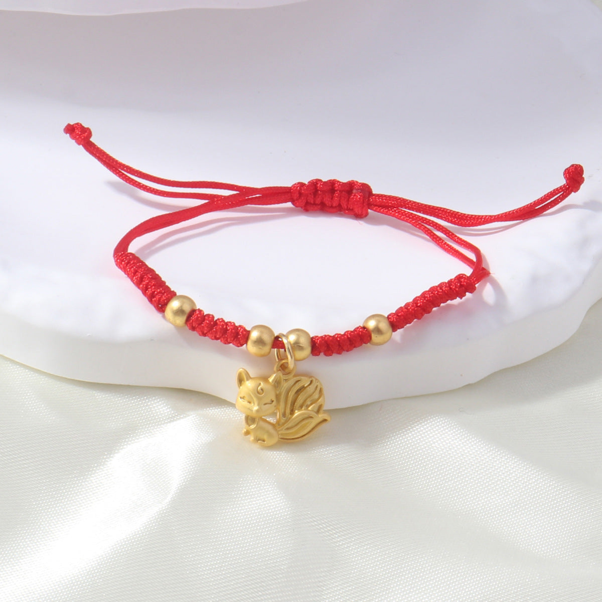 Braided Red Rope Auspicious Language Butterfly Fortune Cat Safe Joy Bracelets