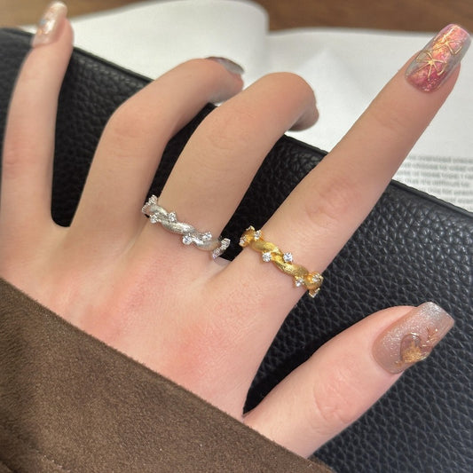 Plant Series Inlaid Spot Drill Brushed Thorns Rings