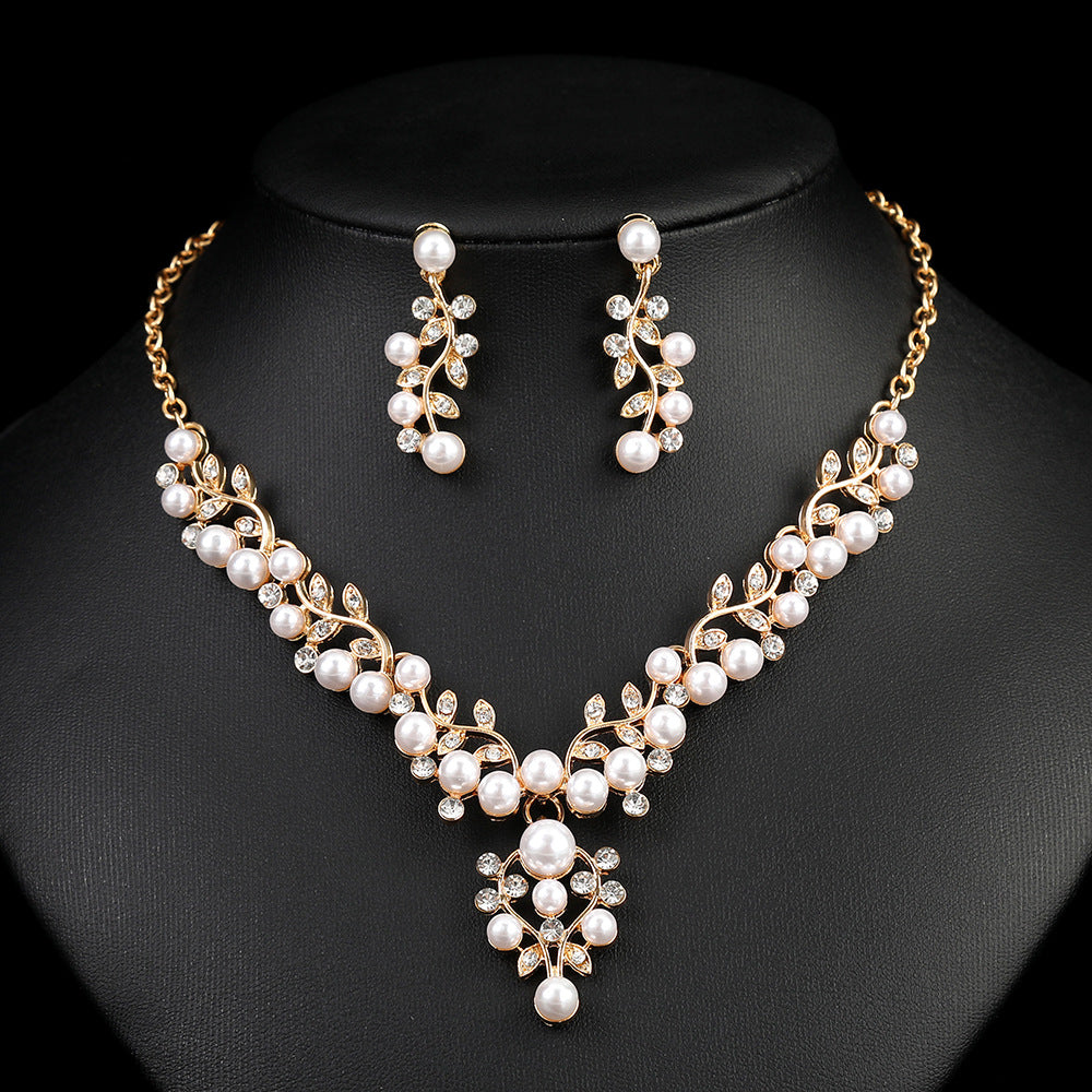 Palace Style Pearl Suite Female Bride Formal Dress Jewelry Set