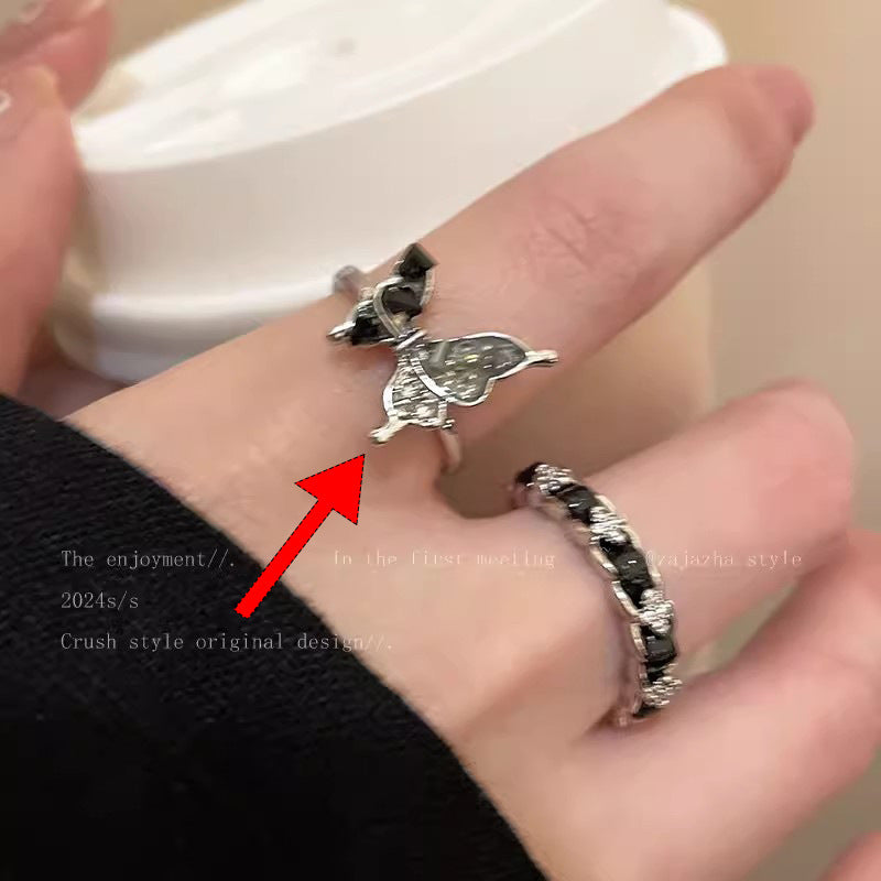 Style Pearl Zircon Butterfly Female Niche High-grade Rings