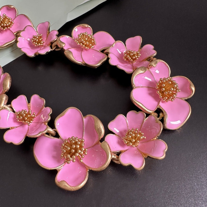 Vintage Red White Flower Elegant Three-dimensional Necklaces