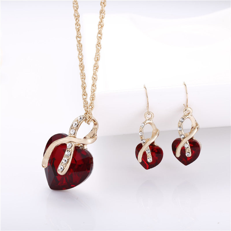 Women's Wedding Heart Shaped Love Crystal Glass Jewelry Set