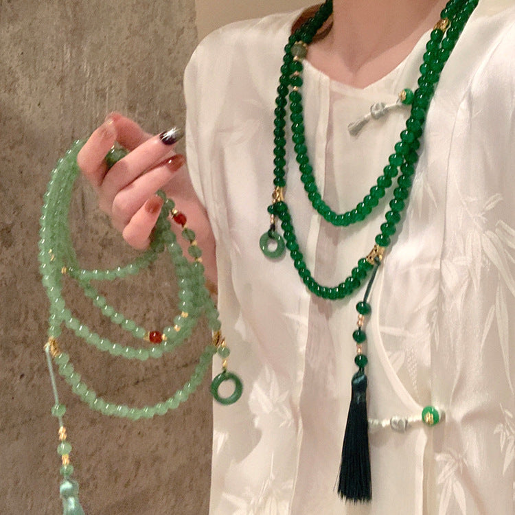 Peace Buckle Tassel Beaded Chain Long National Retro Necklace