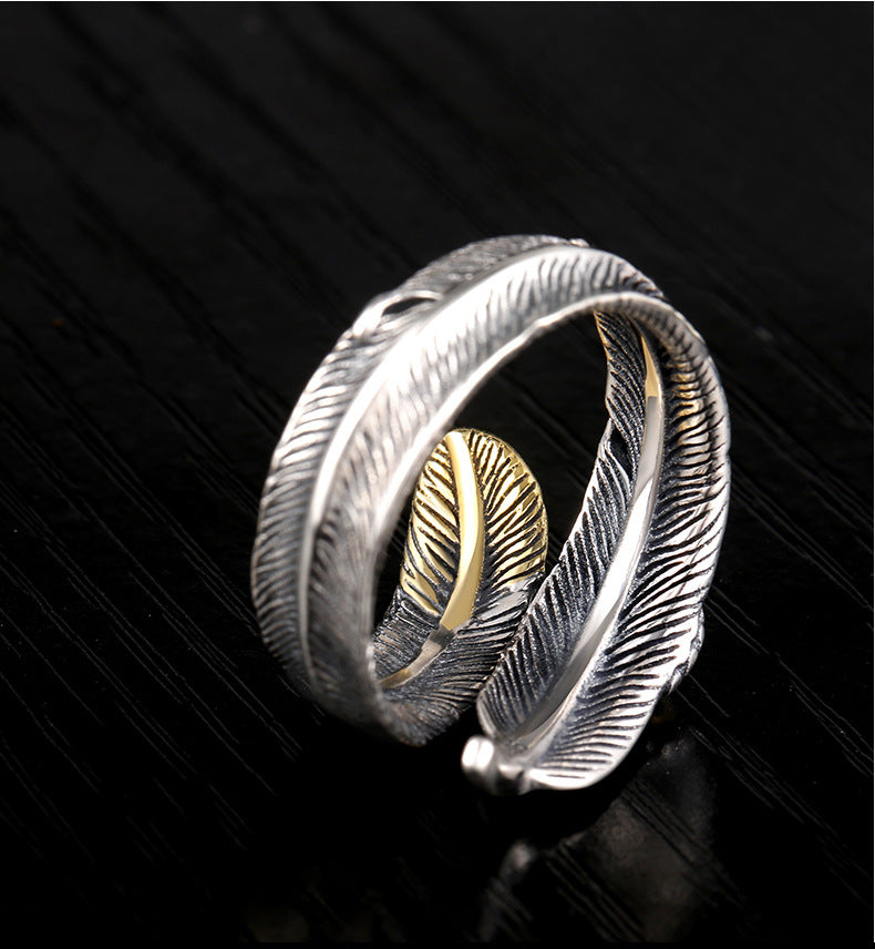 Men's Feather Fashion Retro Indian Design Personalized Hip Hop Punk Single Rings