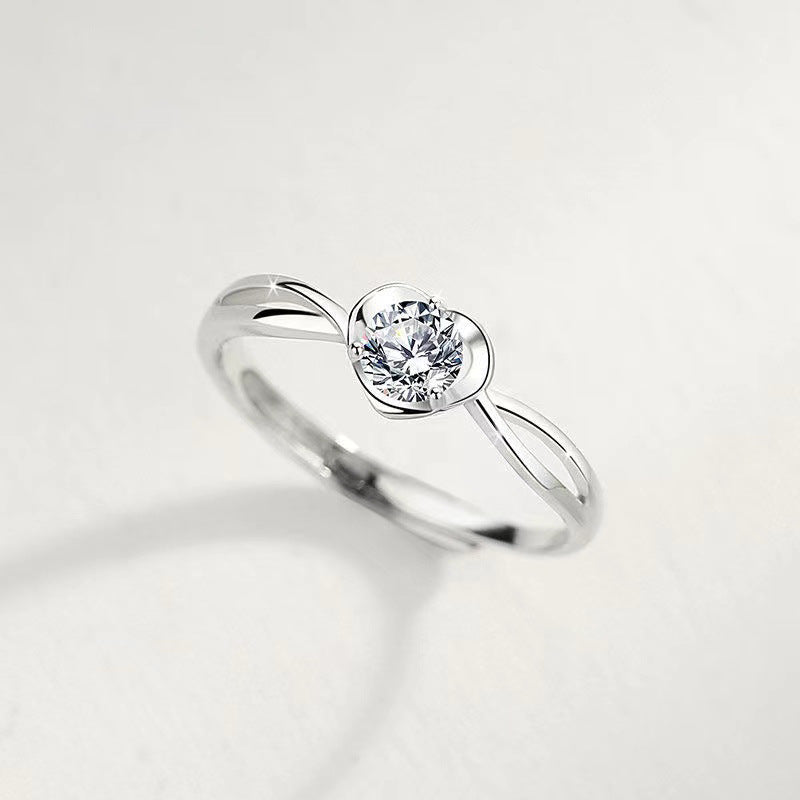 Women's Korean Style Elegant Heart-shaped Imitation Moissanite Design Light Luxury Couple Ring