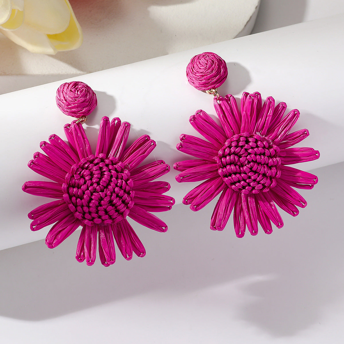 Bohemian Vacation Style Raffia Woven Sunflower Rings