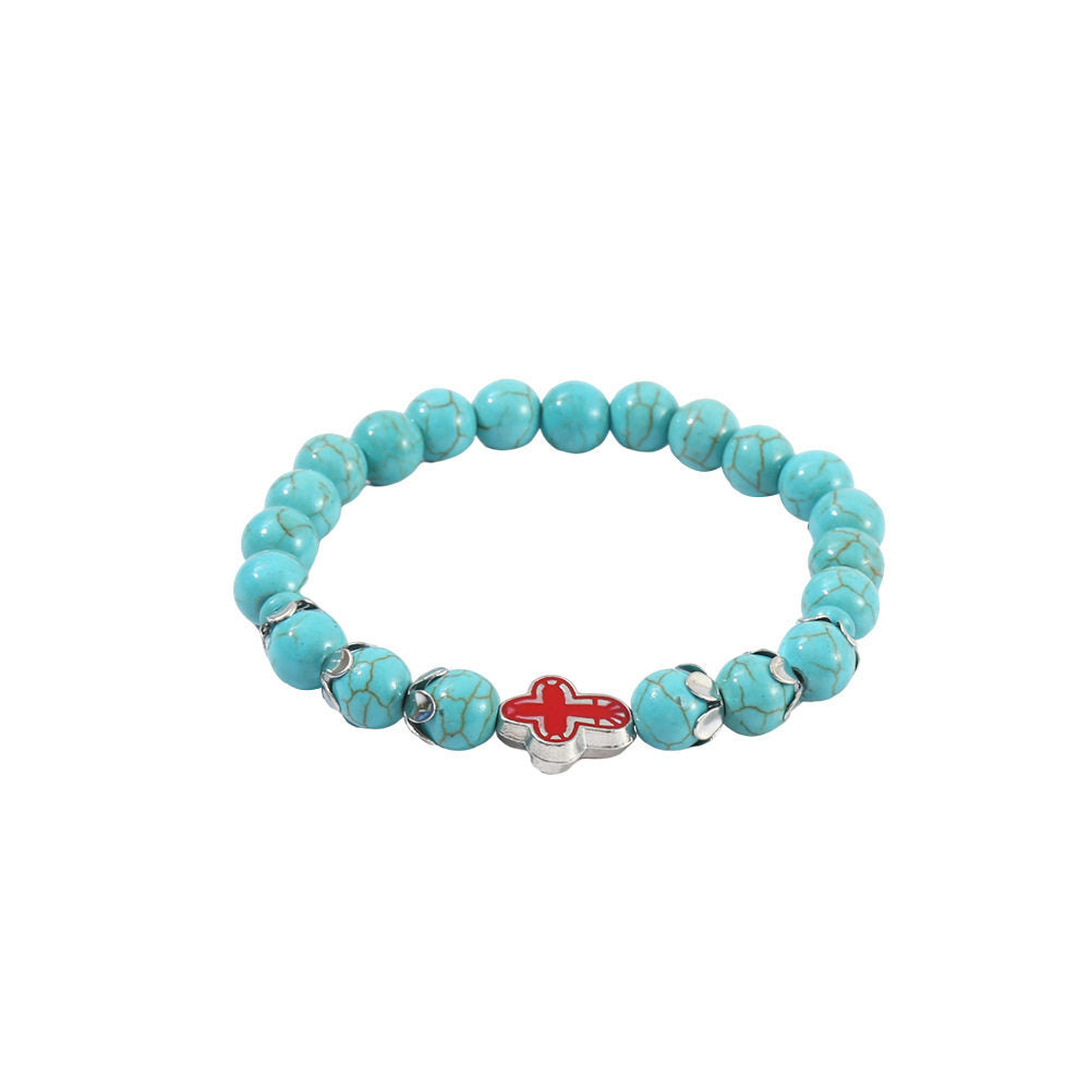 Turquoise Cross Natural Stone Beaded Vintage Bracelet