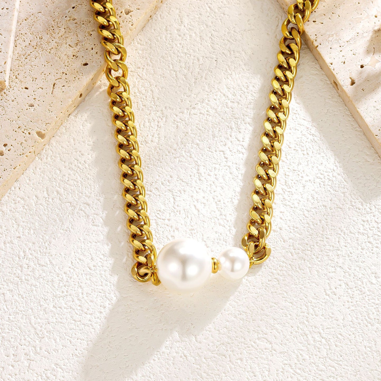 Fashion Personality Size Pearl Grain Connected Gold Metal Necklaces