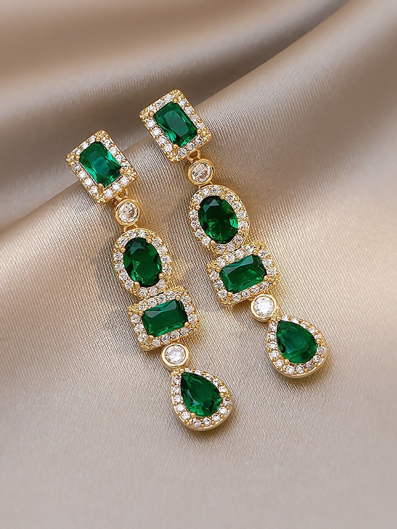 Needle Vintage Emerald Rhinestone Fashion Special Interest Light Earrings
