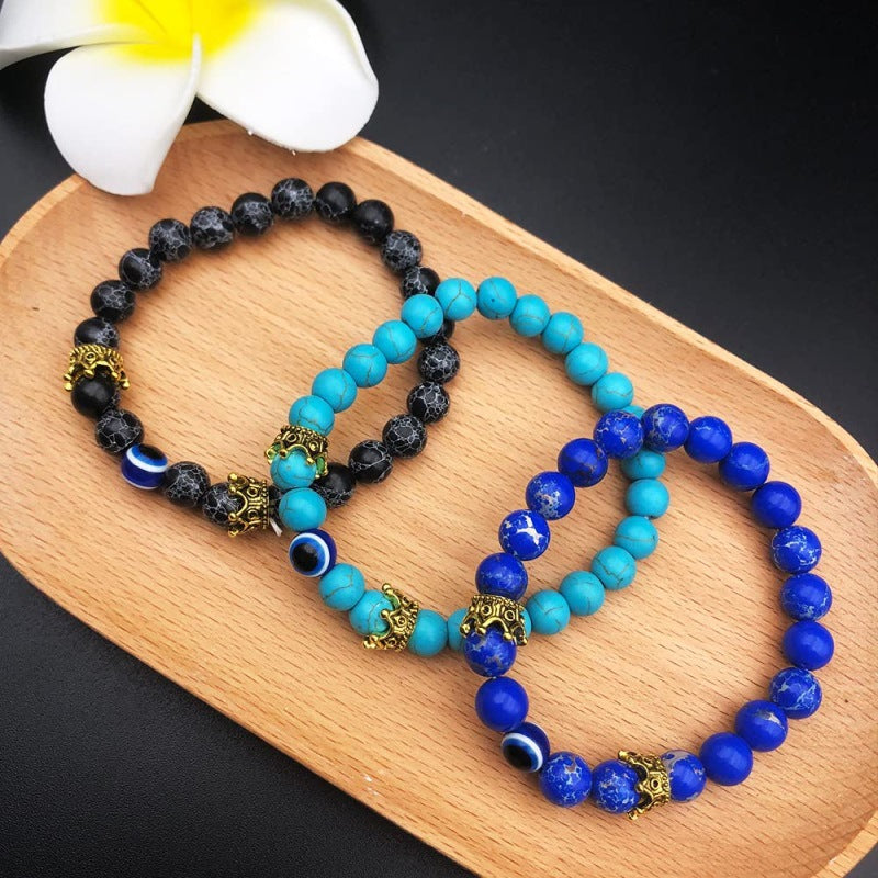 Women's & Men's Natural Turquoise Crown Evil Eye Stone Bracelets