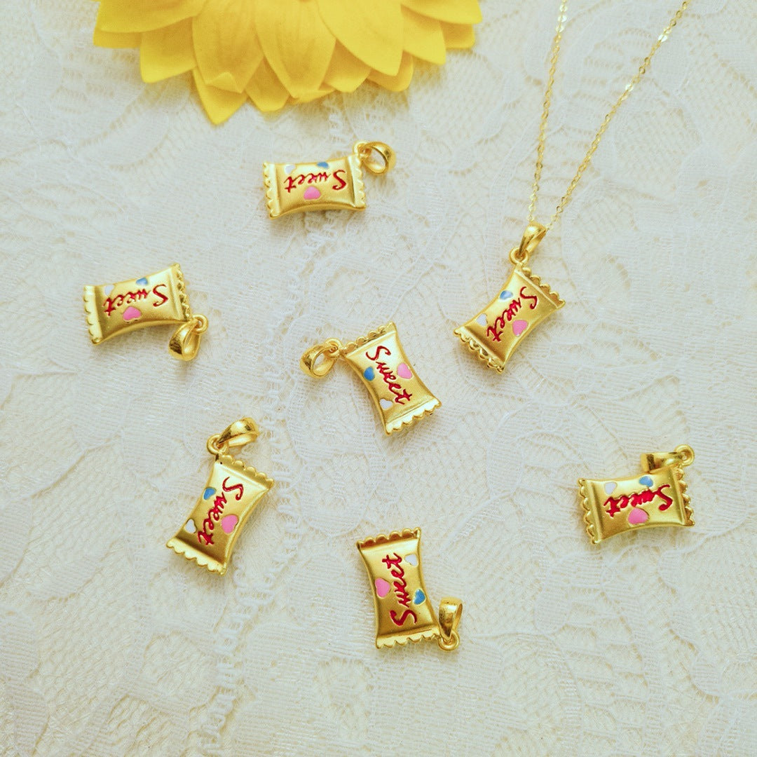 Women's Laos Sandy Gold Plated Candy Mini Small Collarbone Golden Necklaces