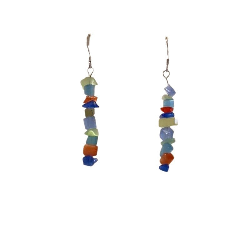 Dopamine Color Irregular Gravel Niche Sweet Long Elegant Stud Earrings