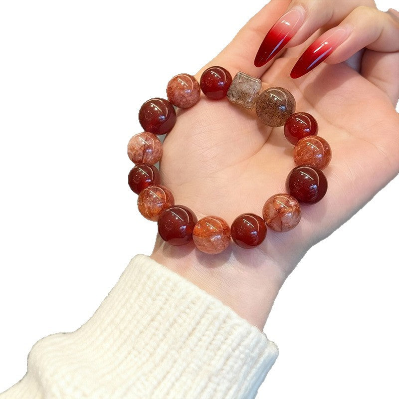 Natural Red Sealant Flower Agate Design Bracelet
