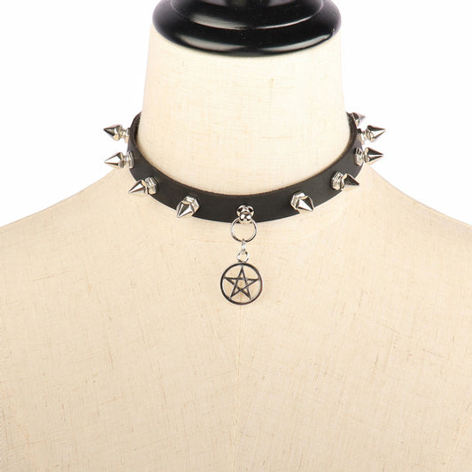 Punk Vintage Five-pointed Star Leather Nightclub Clavicle Collar