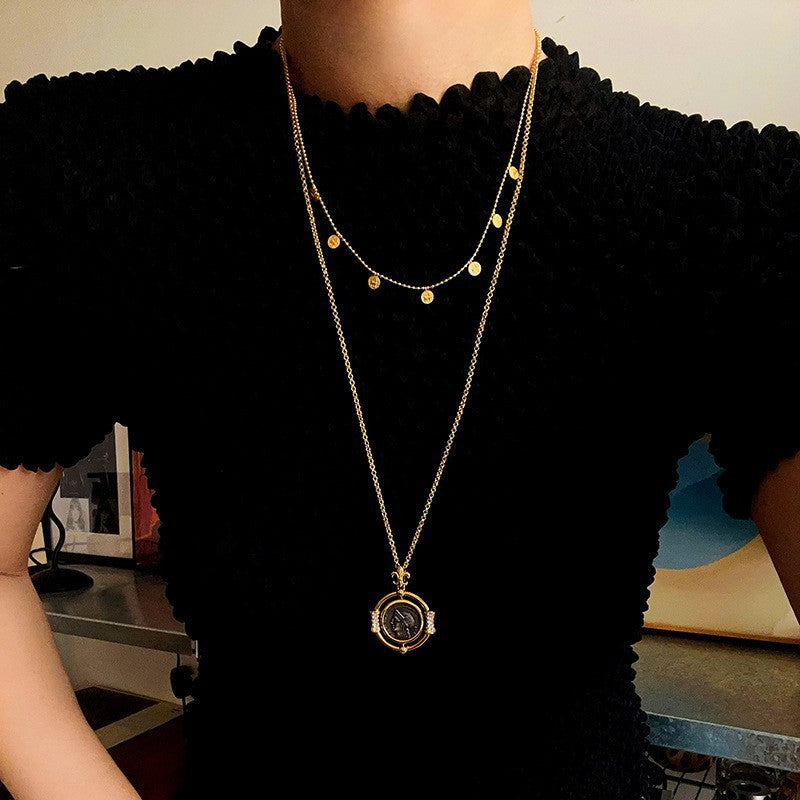 Retro Round Sier Coin Female Simple Trend Chain Necklace