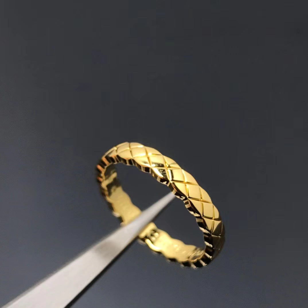 High Version Narrow Wide Gold-plated Diamond Grid Rings