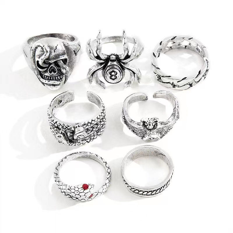Metal Dark Style Hip Hop Vintage Distressed Spider Snake Rings