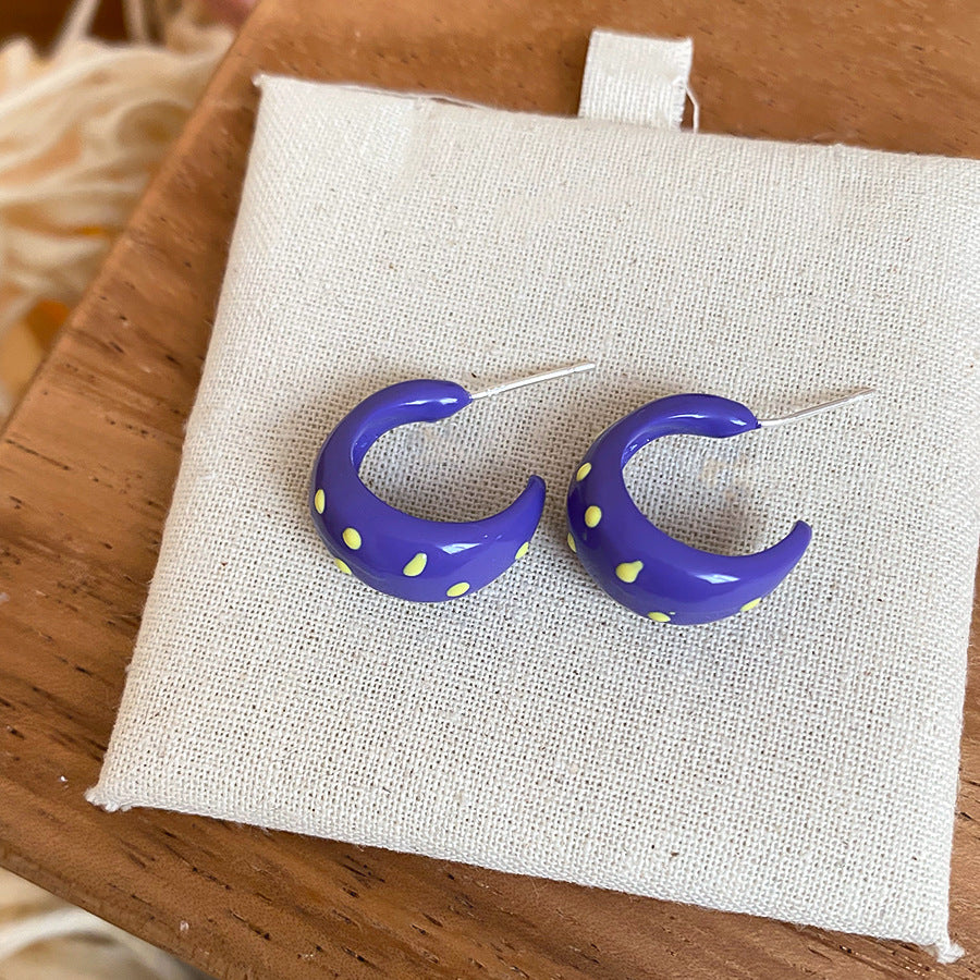 Needle Polka Dot Drop Oil Half High-grade Stud Earrings