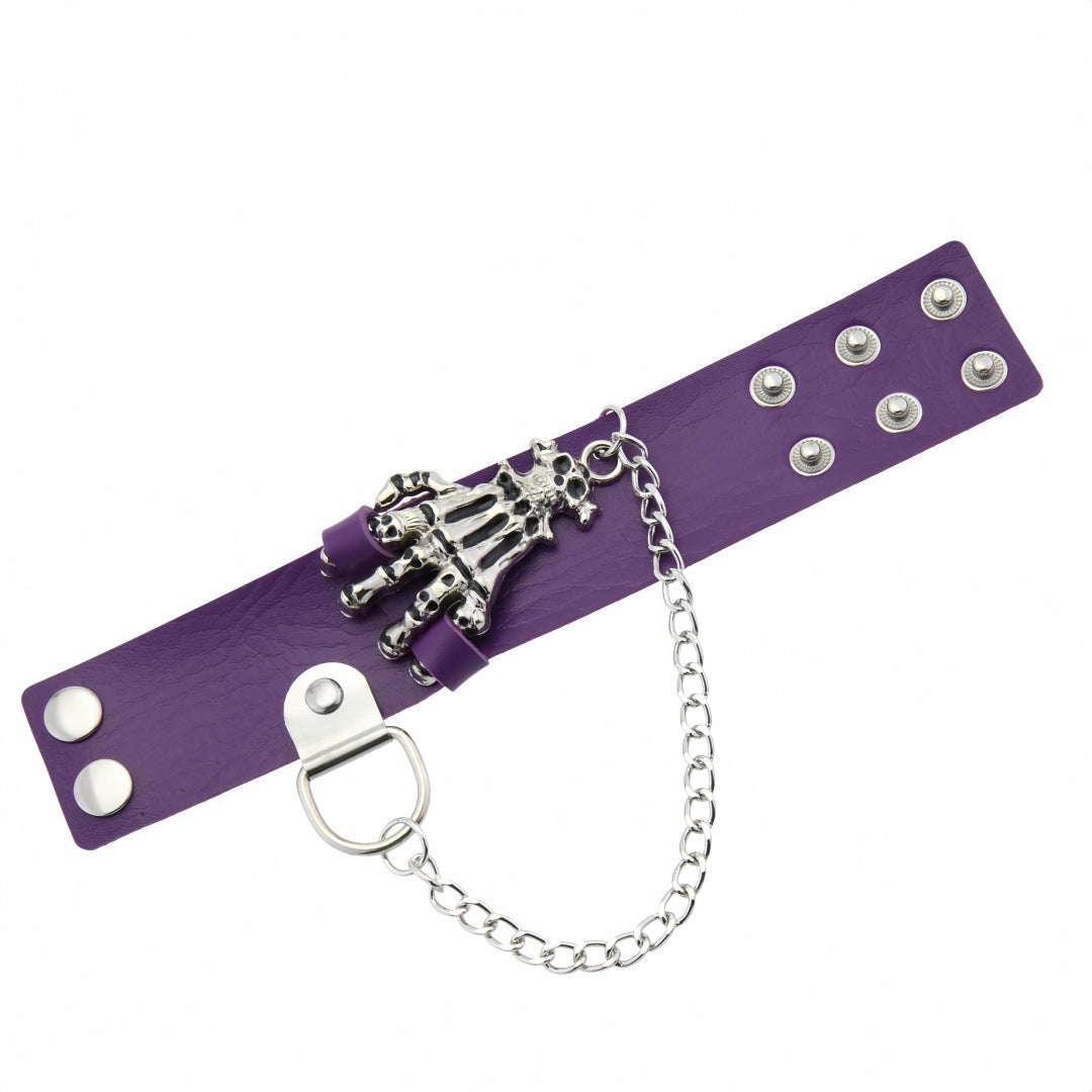 Men's Leather Trendy Cool Retro Skull Ghost Claw Wrist Domineering Exaggerated Rings