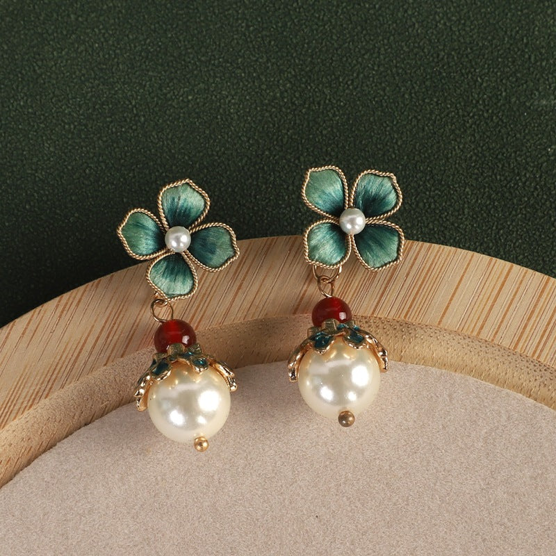 Handmade Classical Silk Veet Flower White Pearl Everyday Joker Cheongsam Rings