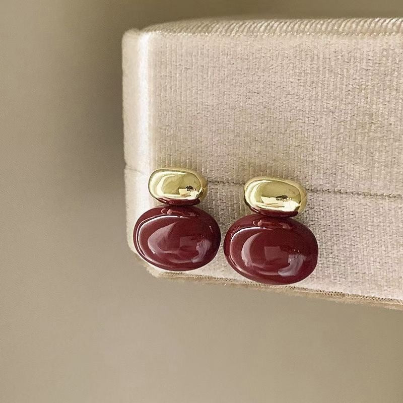 Women's Style Retro Design Metal Bean-shaped Oval Earrings