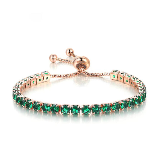 Women's Round Single Row Full Diamond Adjustable Bracelets
