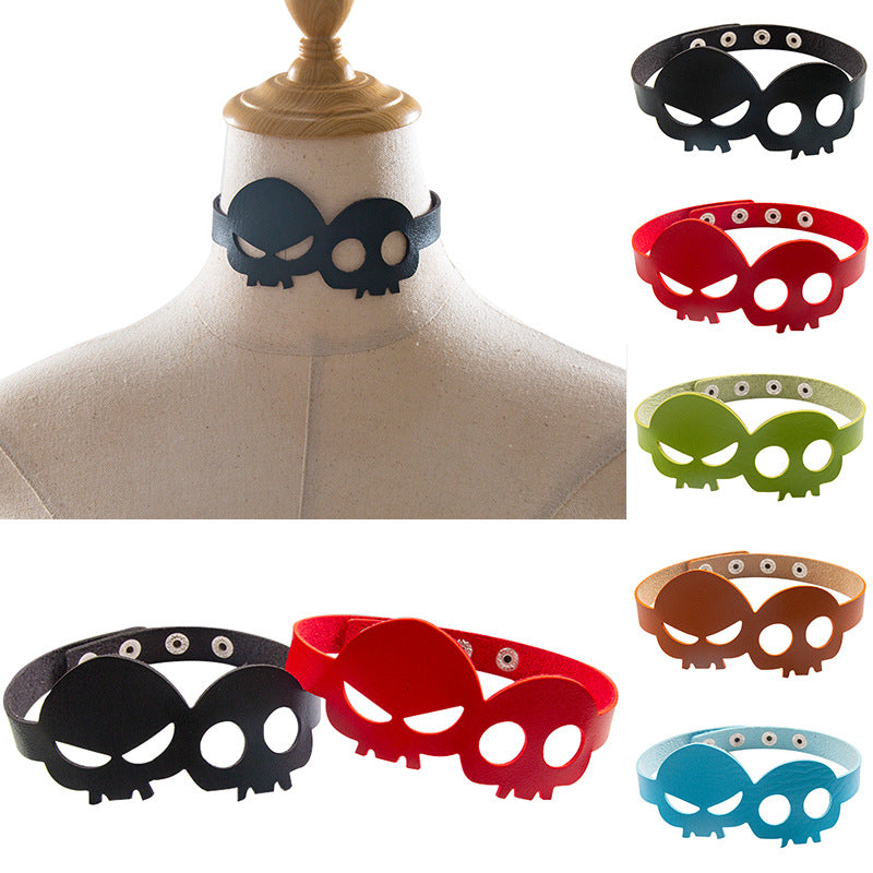 Exaggerated Personalized Halloween Skull Leather Clavicle Chain Necklaces
