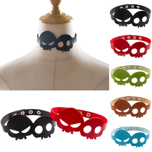 Exaggerated Personalized Halloween Skull Leather Clavicle Chain Necklaces