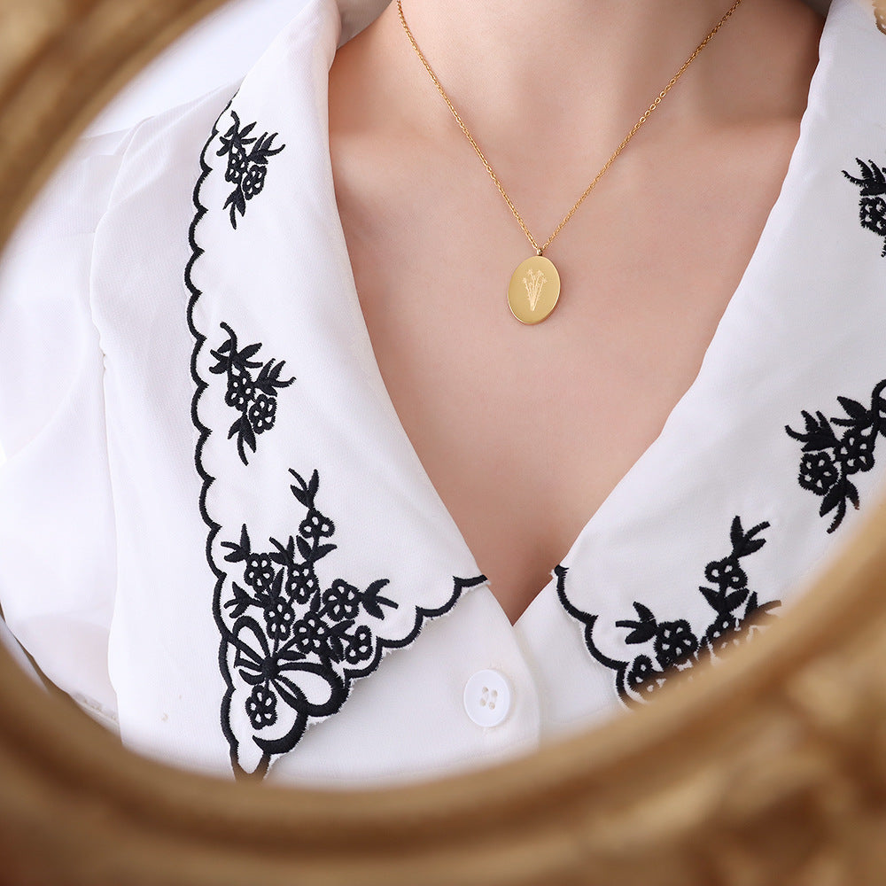 Carved Flower Titanium Steel Creative Design Necklace