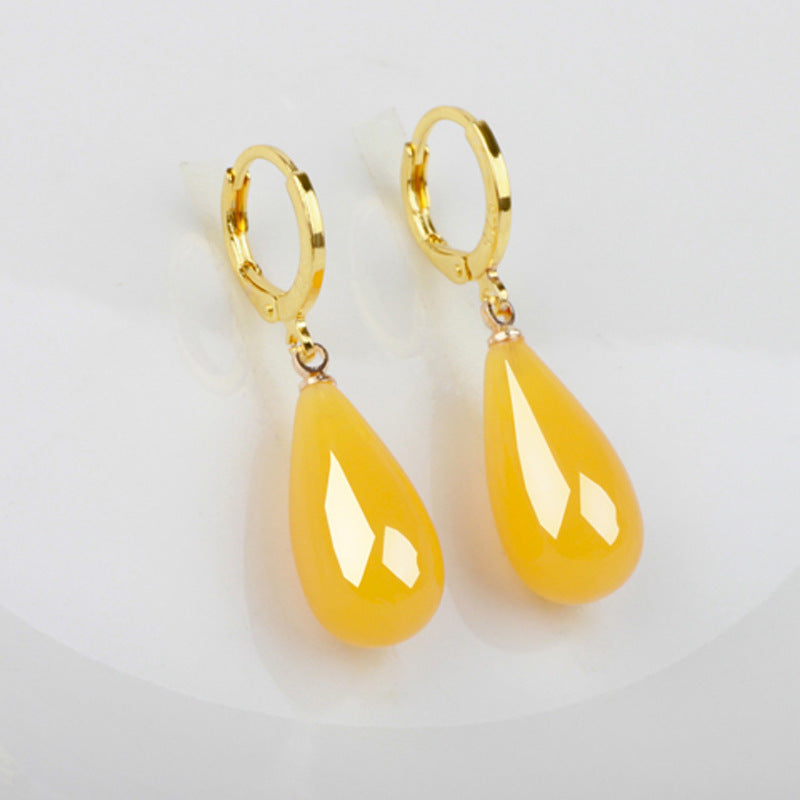 Women's Yellow Chicken Grease Old Honey Matching Wine Red Blood Amber Earrings