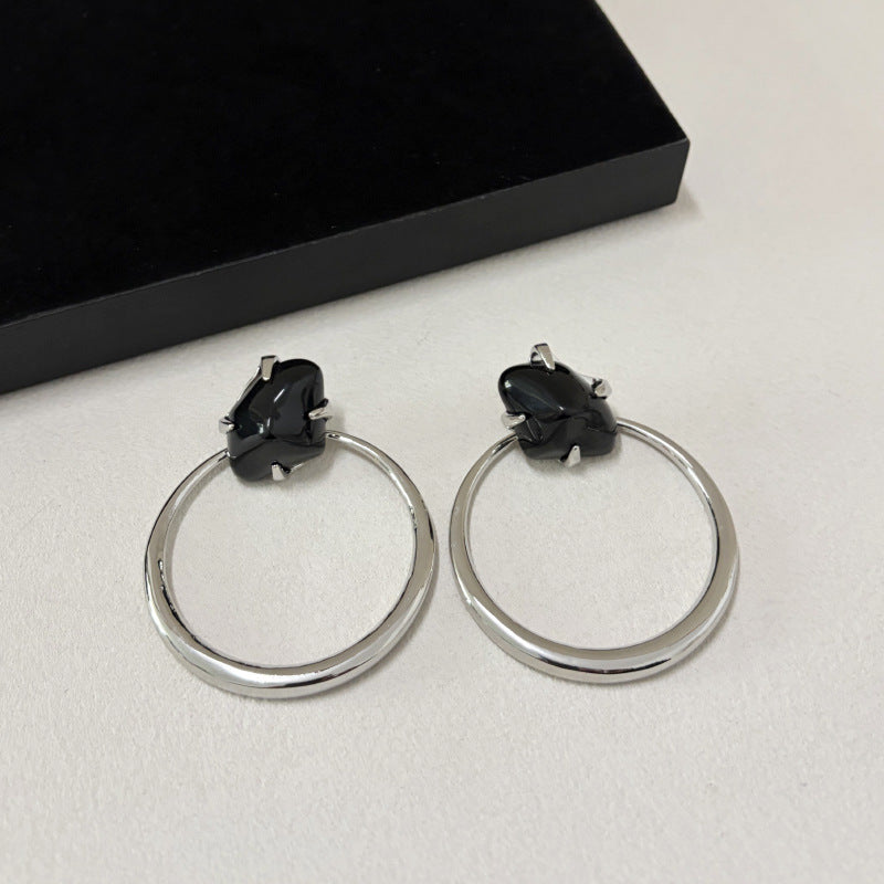 Niche Retro Exaggerated Inlaid Irregular Resin Gem Simple Light Luxury Earrings