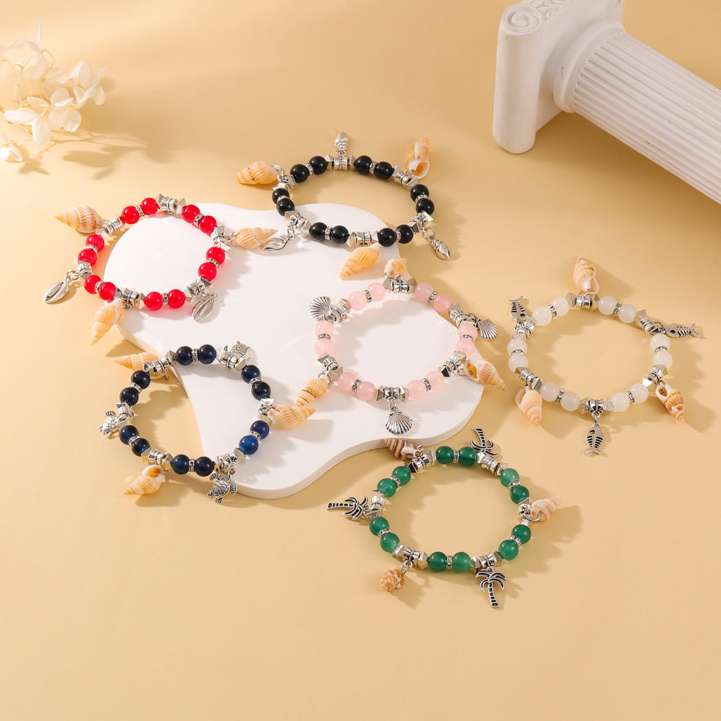 Glass Beads With Small Conch Alloy Bracelet