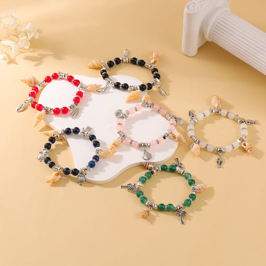 Glass Beads With Small Conch Alloy Bracelet
