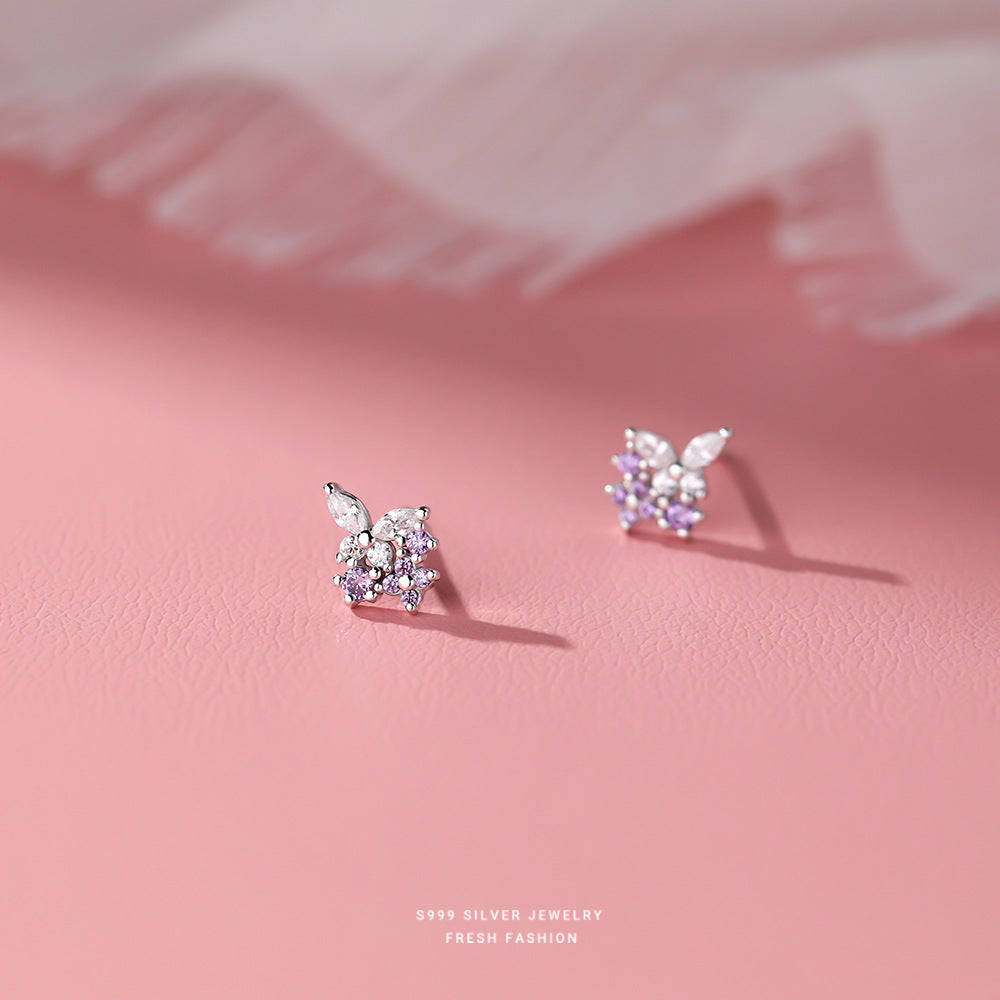 Sier Lavender Butterfly Female Flower Plant Design Affordable Luxury Fashion Stud Earrings