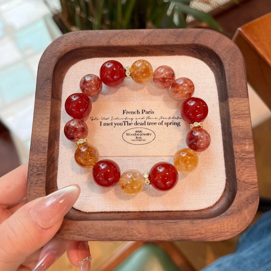 Natural Red Sealant Flower Agate Design Bracelet