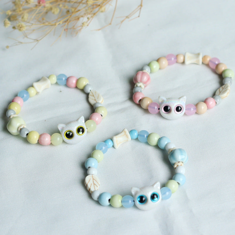 Ceramic Cat Luo Cute Dream White Big Eyes Bracelets