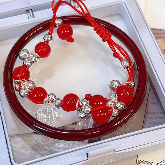 Blessing Card Safety Lock Bell Braided Red Rope Bracelets