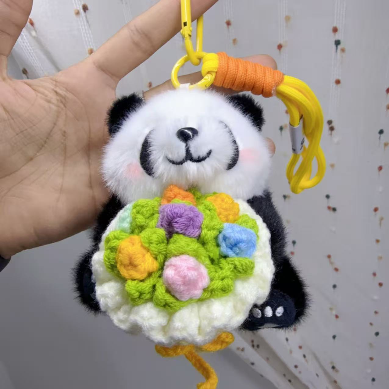 Artificial Giant Panda Knitted Plush Flower Hanging Ornaments