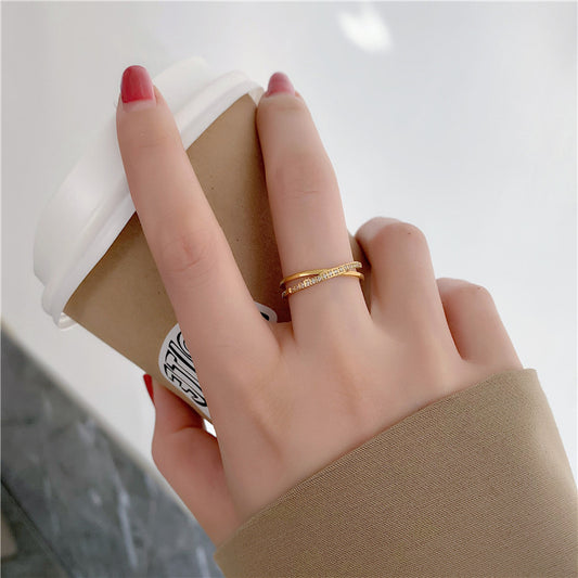 Women's Diamond Plated Rose Gold Fashion Personalized Index Rings