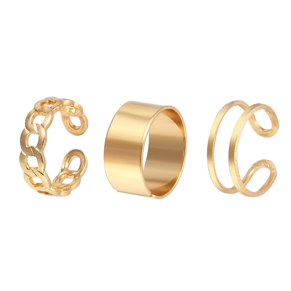 Color Elegant Simple Female Chain Double Width Knuckle Rings