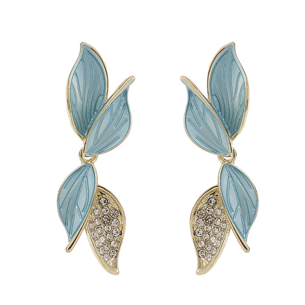 Fresh Mori Style Green Dripping Leaf High Earrings