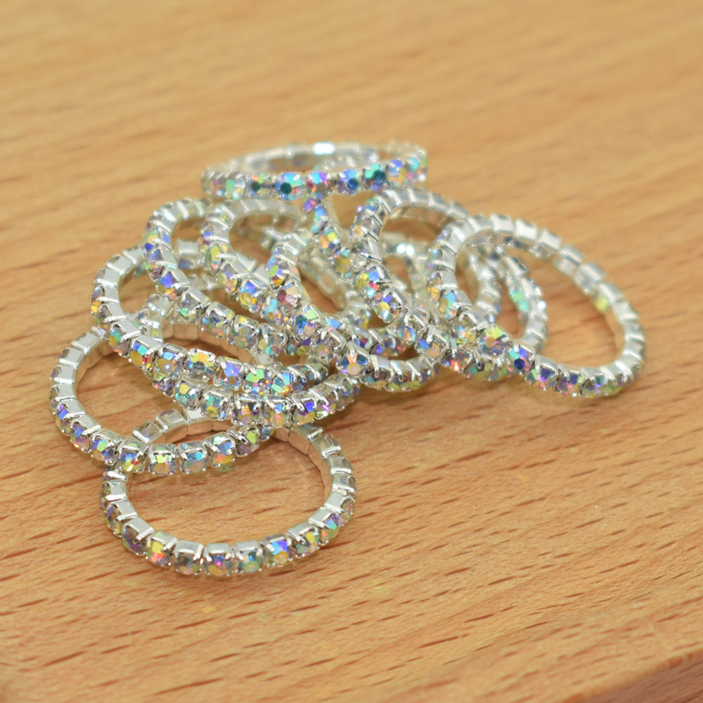 Korean Style Single Row Rhinestone Elastic Mixed Ring