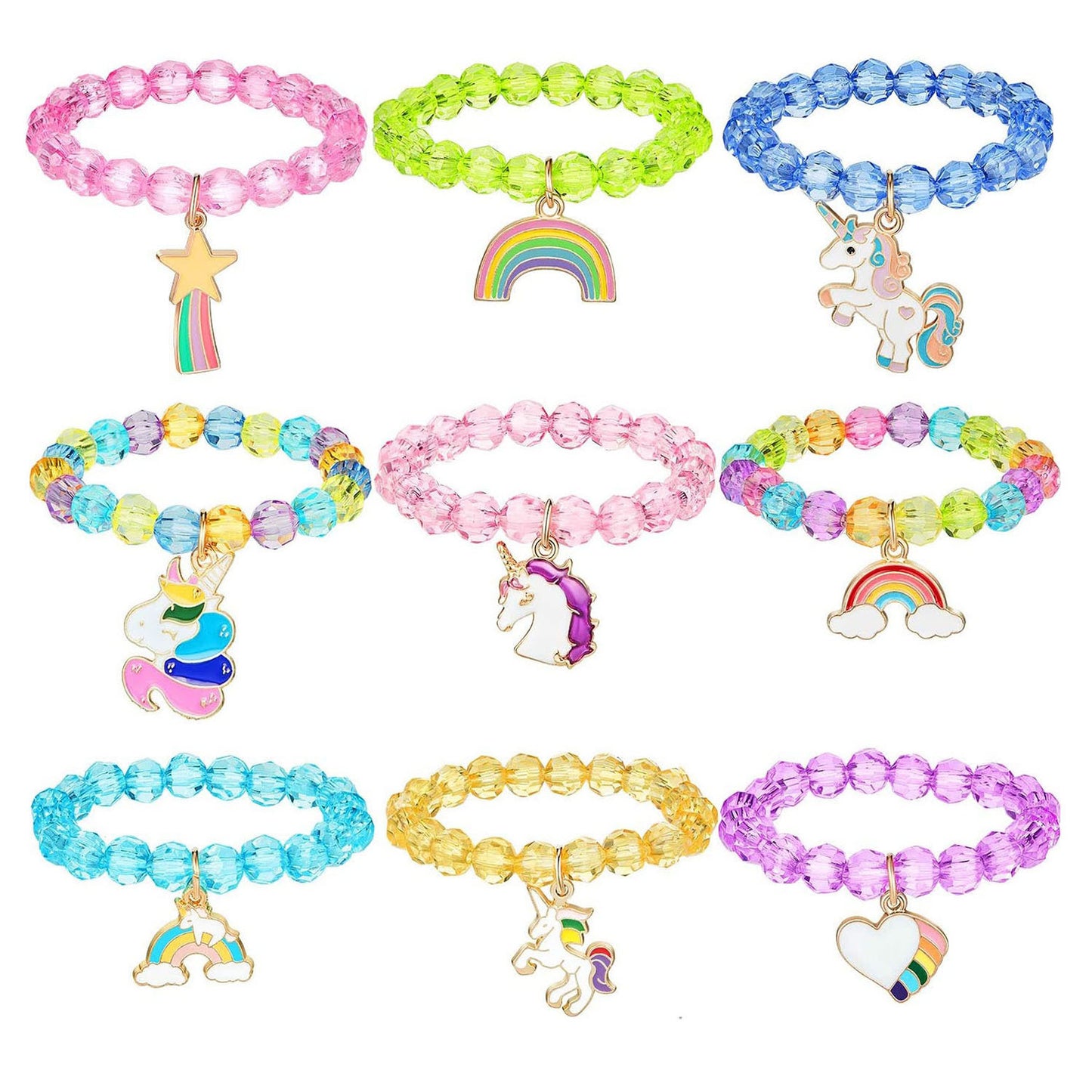 Colorful Unicorn Rainbow Beaded Birthday Party Bracelets