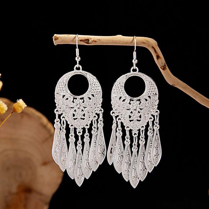 Imitation Sier Miao Minority Tourist Attractions Bohemian Exaggerated Long Leaves Earrings
