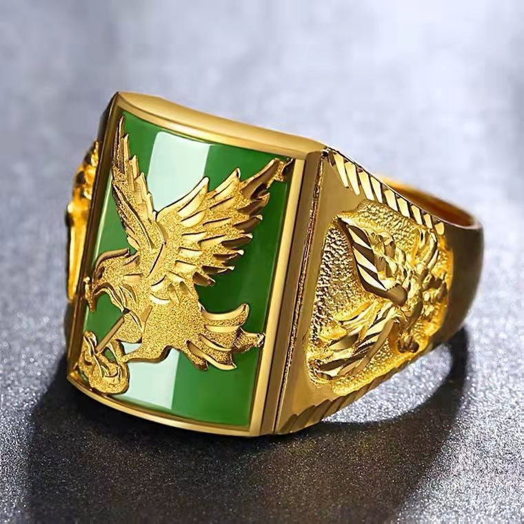 Vietnam Placer Gold Domineering Wings Eagle Hollow Man's Faucet Ring